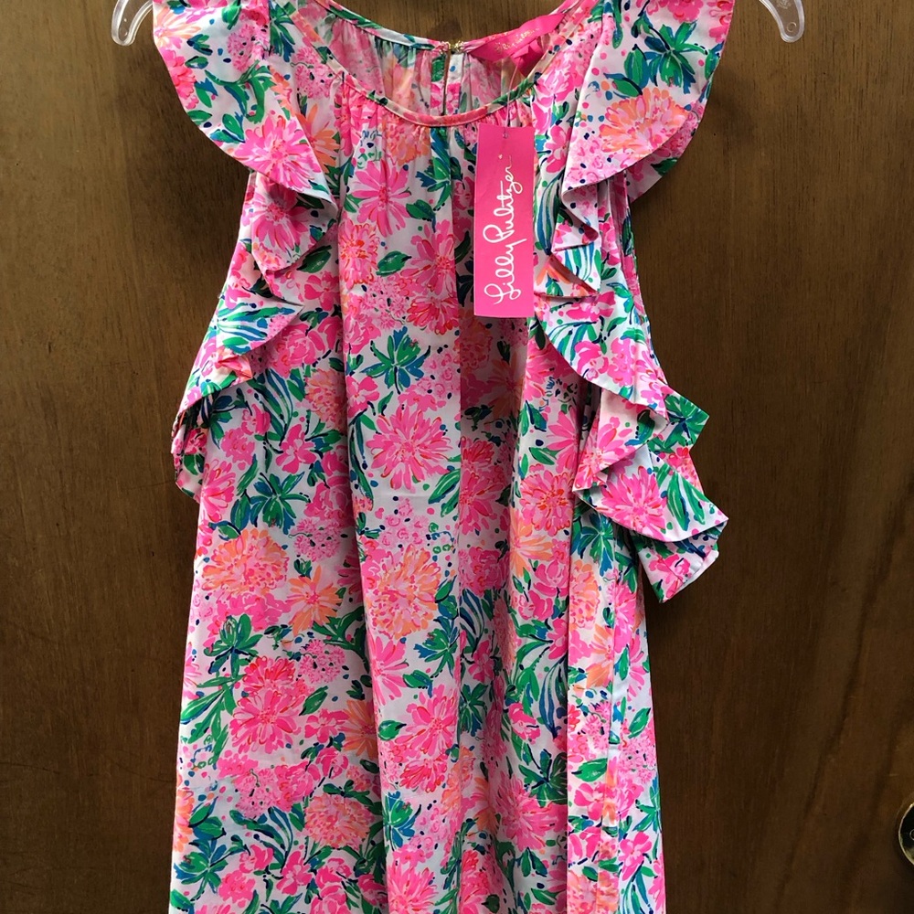 Lilly Pulitzer Pink Floral Ruffle Blouse